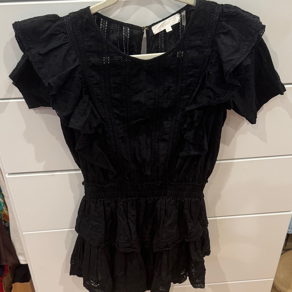 Loveshackfancy Black Ruffled Blouse - image 1